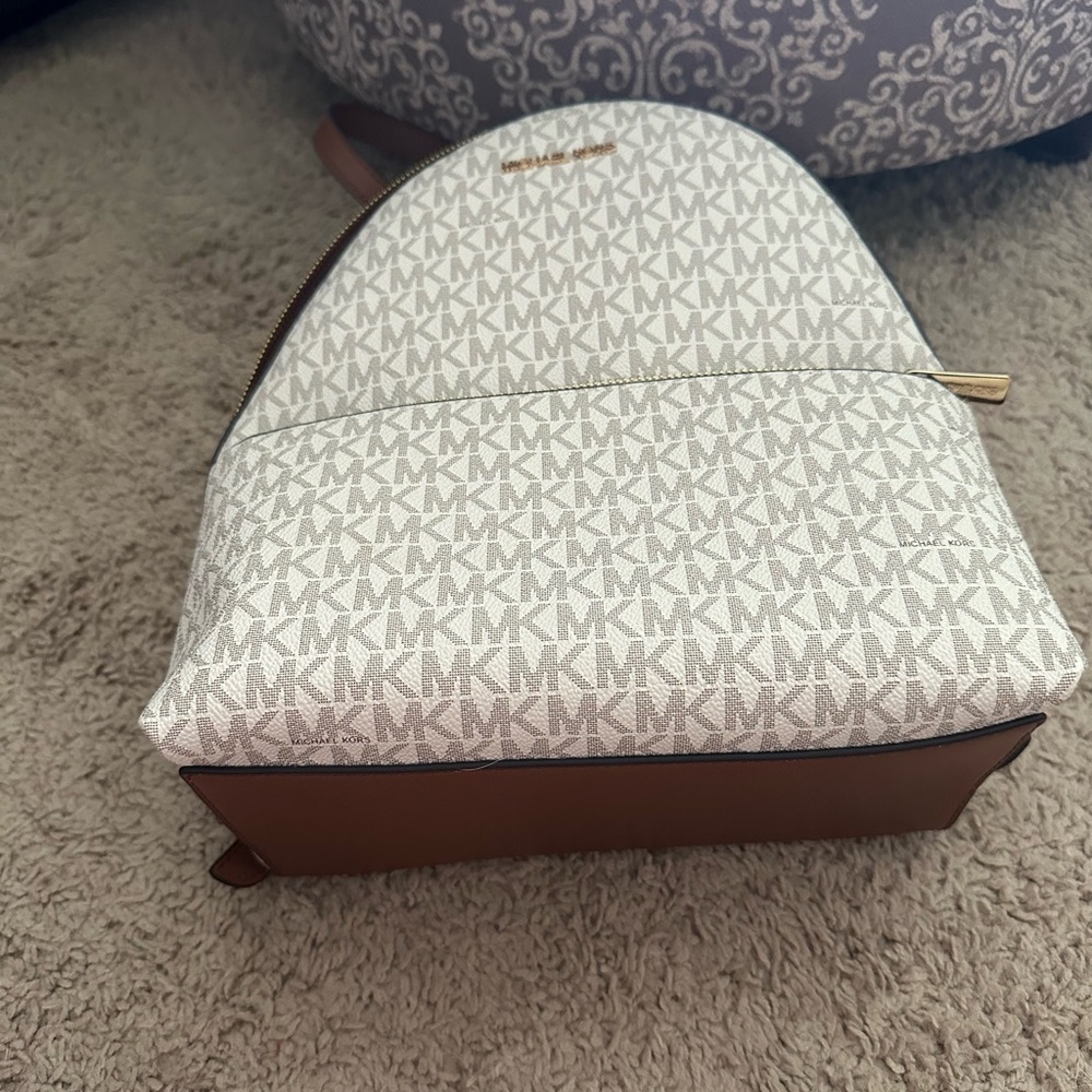 Michael Kors Beige Logo Mini Backpack with Brown Trim - Picture 4 of 4